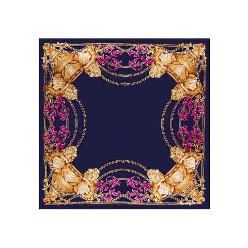 Women Scarf Luxury Brand Palace Chain Print Hijab Silk Satin Shawl Foulard Square Head Scarves Wraps For Ladies 90x90CM