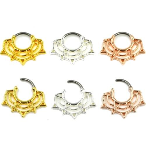 1Pc Gold Rose Gold Lace Lotus Flower Septum Clicker Piercing Nose Stud Rings Body Piercing Jewelry