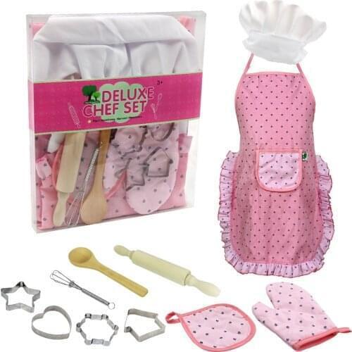 11pcs/set Making Pastry Chef Costume Set for Kids Girls Cooking Game for Kids Child Baking Set Baking Clothes Apron