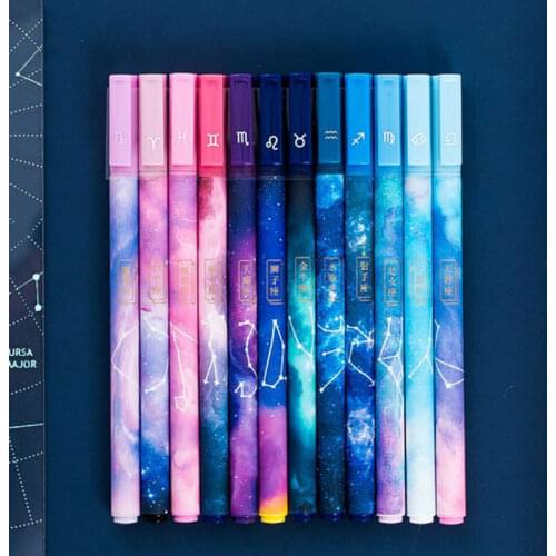 12pcs Kawaii Constellation Pen 0.5mm Starry Black Ink Gel Pen Novelty Student Stationery Gift Office School Writing Supplies