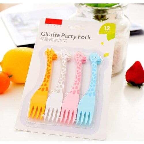 12Pcs/Set Giraffe Shape Fruit Forks Snack Toothpick Cartoon Food Picks Salad Desert Forks Tableware Kitchen Tool