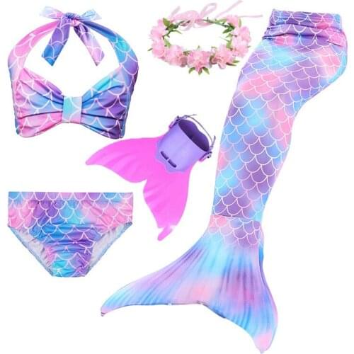 4PCS/Set Children Mermaid Tails With Monofin Kids Girls The Tail of Mermaid Costumes Little Mermaid Bikini Set Zeemeerminstaart