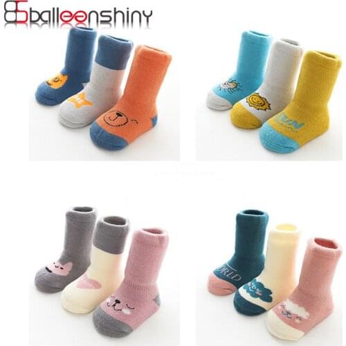 Balleenshiny 3Pairs Autumn and Winter New Terry Thickened Baby Socks Kids Socks Cotton Childrens Warm Socks Newborn Accessories