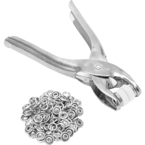 Metal Prong Ring Snap Fasteners Press Studs Plier 9.5mm 100Pcs Ring Snap