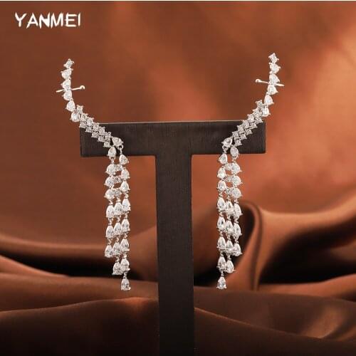 Fashion Long Tassel Micro-inlaid Zircon Chain Earrings Shiny Angel Wings Elegant Earrings for Women Banquet Focus Jewelry
