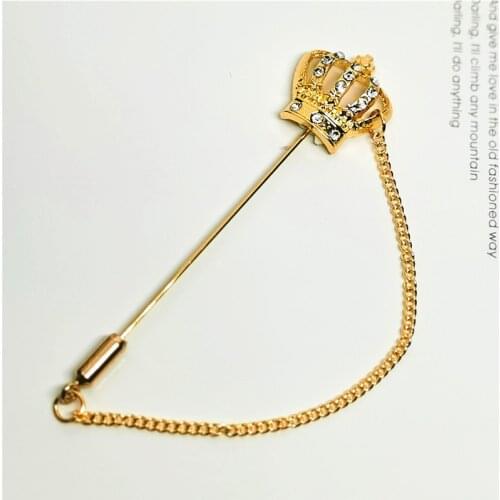 Trendy Mens Crown Brooch Mens Small Suit Insert Brooch Trend Small Crown Insert Long Pin