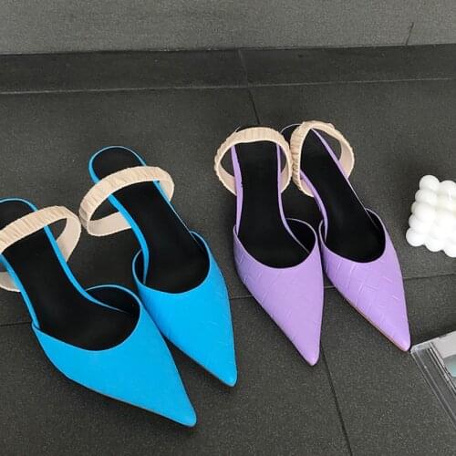 Fashion Thin Heels Sandals Shoes Women Pointed Toe Slingback Sandals For Women Party Shoes Slip On Mules Candy Color Pumps Mujer