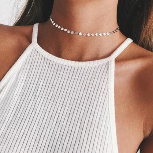 Trendy Bohemian Sequins Choker Necklaces For Woman Metal Boho Simple Tattoos Necklace Fashion Beach Jewelry Femme 2020 New