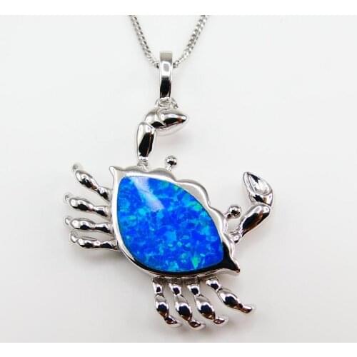 New Arrival High Quality 925 Sterling Silver Blue Fire Opal Crab Pendant Necklace For Gift