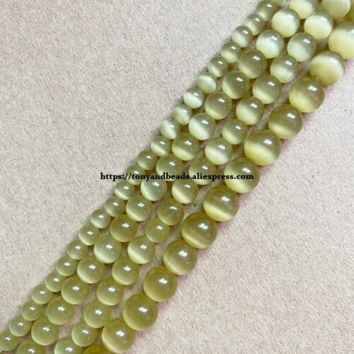 2lots more 10% off ! Natural Moon Stone Yellow Cat Eye 15" Round Loose Beads 4 6 8 10 12mm Pick Size For Jewelry Making DIY