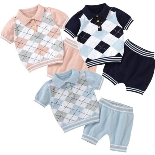 Spring Autumn Infant Baby Boys Girls Knitting Clothing Sets Short Sleeve Sweater+Pants Newborn Baby Boys Girls Clothes Suit