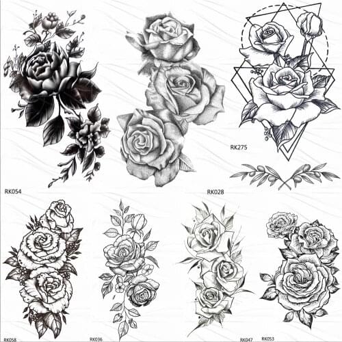 OMMGO HOT 3D Black Henna Flower Rose Temporary Tattoos For Girls Women Tattoo Sticker Leaf Custom Wholesale Tatoos Body Art Kit