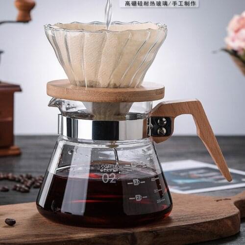 High borosilicate heat resistant glass coffee pot hand brewing coffee pot coffee sharing pot teapot wooden handle glass pot