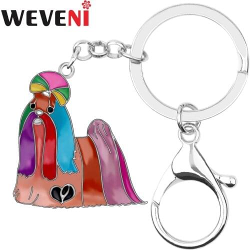 WEVENI Enamel Alloy Sweet Chinese Shih Tzu Dog Key Chains Animal Jewelry Keychains For Women Girls Gift Handbag Decoration