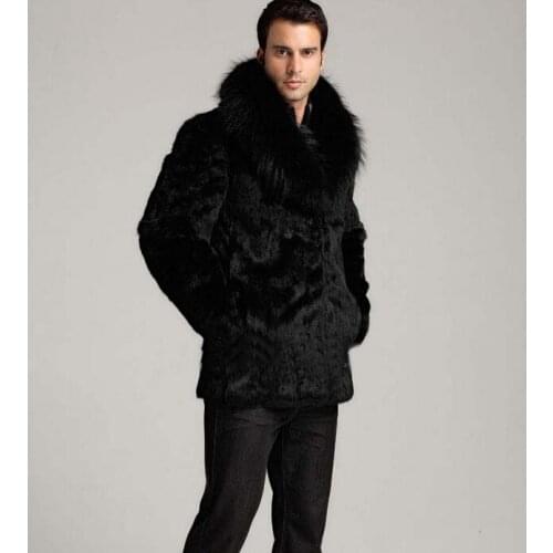 Winter thicken thermal mink hair rabbit fur leather jacket men casual overcoat mens medium-long coats outerwear black fashion