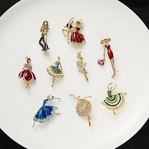 1PC Brooch Fashion Dancing Boy and Girl Drawing Oil Figure Character Pin Women Girl Enamel Dress Accessories Christmas Gift