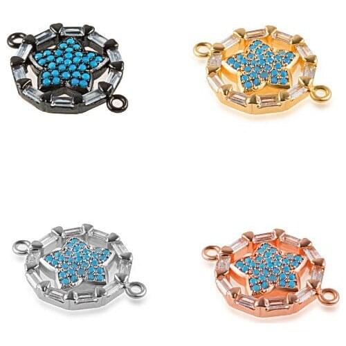 14*19mm round star crystal micro pave cz zircon cubic zirconia beads copper silver gold plated bracelet accessories gy242