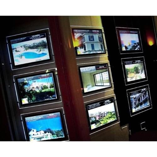 18PCS Cable Wire Hanging Acrylic Poster Frame,Real Estate Agency LED Window Display Light Signs,Landscape LED Light Pockets