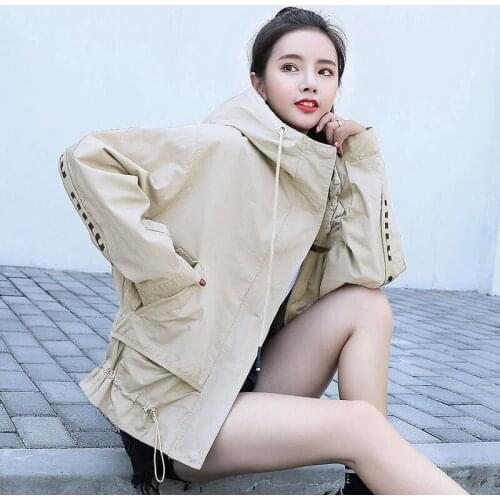 2021Autumn New Coat Female Korean Loose All-match Hooded Short Windbreaker For Students Women Casual Fashion Jacket Lined C901