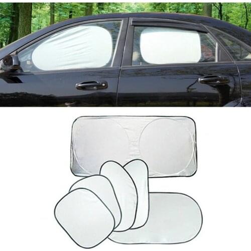 6pcs Silver Car Sun Shade Front Window Sun Blind Screen Shield Protector Windscreen Windshield Visor Cover Block Sunshade UV