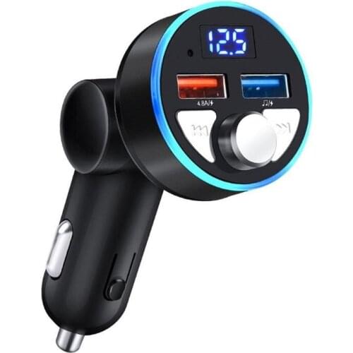 90 Degree Rotation Car Fm Transmitter Bluetooth Quick Charge Car Charger Handsfree Audio Receiver Auto Mp3 Player Dual Usb Led