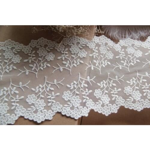 13cm width white bilateral lace trim ,cotton embroidery gauze lace trim, wedding veil lace trim
