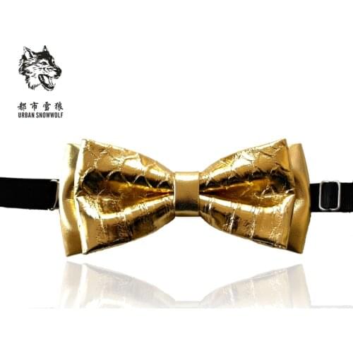 Free Shipping New mans fashion male casual Serpentine Leather Collar Bow Tie Wedding Gold Silver Korean Wedding groom