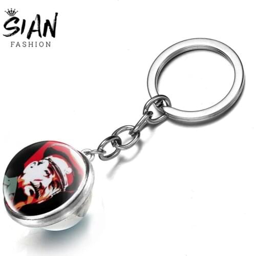 SIAN Latest CCCP USSR Soviet Glass Ball Keychain Hero Stalin Sickle Hammer Russia Emblem USSR Glass Dome Silver Color Key Chain