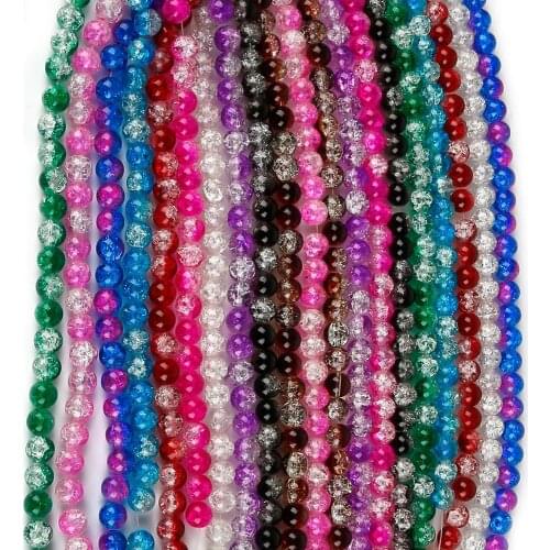 Wide 4/6/8/10mm Multicolor Round Glass Crackle Quartz Crystal Beads For DIY Handmade Craft Clothes Making Sewing Accessories