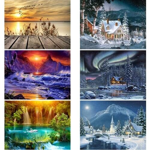 DIY 5D Diamond Painting Snow Scenery Cross Stitch Diamond Embroidery House Full Round Drill Mosaic Rhinestone Art Home Decor