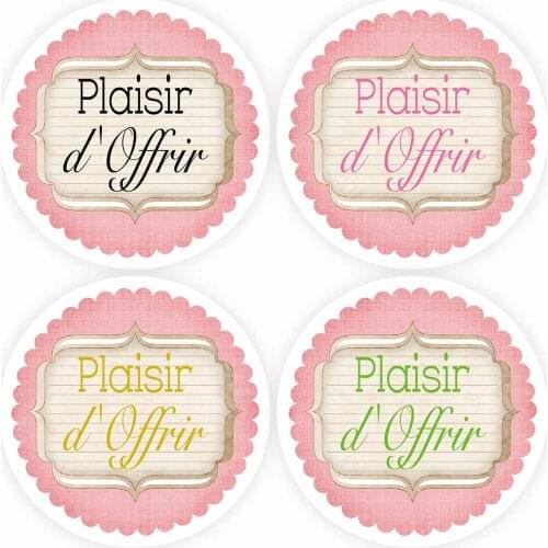 DouxArt 100 Pieces Plaisir d'Offrir Stickers , 4cm Pink Seals Wedding Communion Baptism Party Handmade Candy Labels