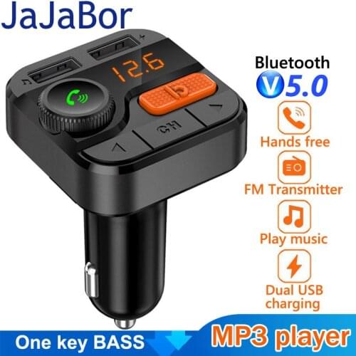 JaJaBor FM Transmitter Bluetooth 5.0 Carkit Handsfree 3.4A Dual USB Car Charger Support TF Card/U Disk Playback FM Modulator