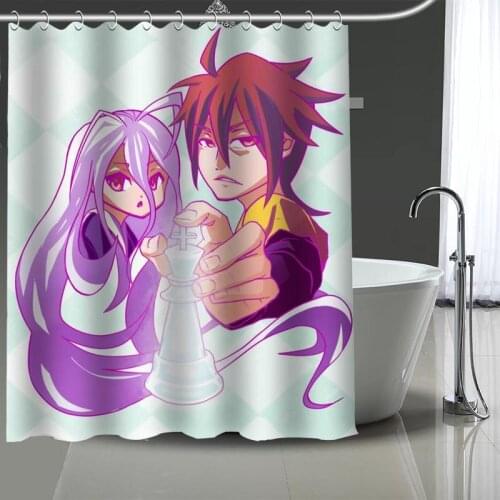 Hot Sale Custom Anime No Game No Life Shower Curtains DIY Bathroom Curtain Fabric Washable Polyester for Bathtub Art Decor