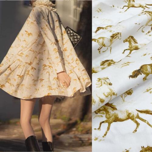 2021 Autumn C Brand Golden Horse Print Cotton Fabric For Sewing Material High-definition Dress Shirt Garment Fabric By The Yard