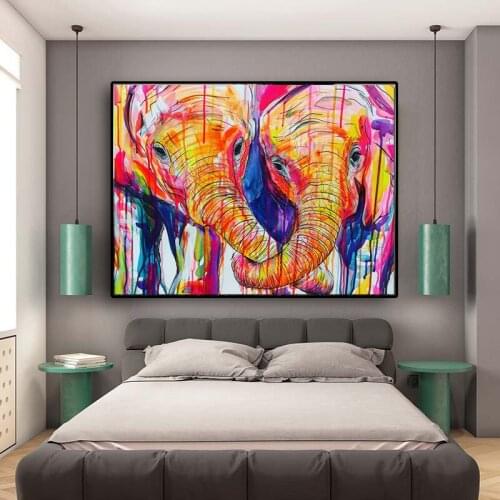 RELIABLI ART Posters Colorful Abstract Elephant Baby Love Animal Pictures For Living Room Decorative Canvas Paintings No Frame