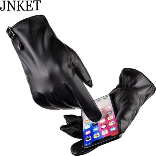 JNKET Mens Touch Screen Gloves PU Leather Gloves Winter Glove Motocycle Gloves Thicker Warm Velvet Driving Gloves Windproof