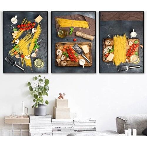 Food Painting Modern Kitchen Decor Raw Pasta Italian Spaghetti Canvas Posters Prints Wall Art Picture For Bar Restaurant Dining