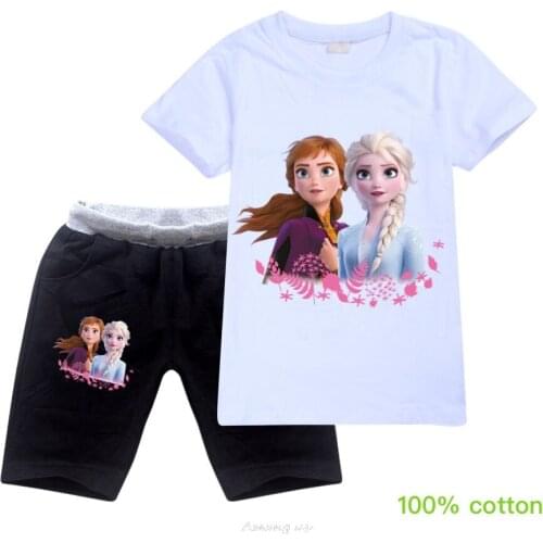 Disney Frozen Princess Summer childrens suit girl Clothing suit top+pants 2 piece set childrens casual wear sports suit