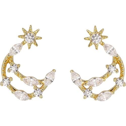 【MeiBaPJ 】Geometry Zircon Moon Earring Star S925 Sterling Silver Jewelry Temperament all-match for Women