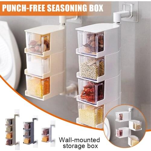 Multi-tier 360 Degree Rotating Wall Mount Rack Seasoning Storage Box Jewelry Small Things Organizer Plastic Storage Container