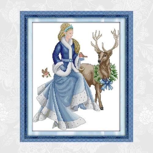 The Winter Fairy Tales Paintings Handwork Beginner Embroidery Sets Aida Canvas Cross-stitch Wholesale Needlework Home Decor