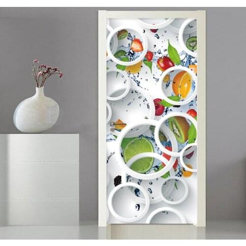 Door Sticker 3D Stereo Circle Fruit Mural Wallpaper Kitchen Restaurant Self-Adhesive Waterproof Wall Stickers Home Decor Poster
