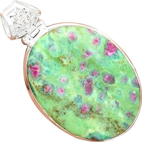 Nature RUBY IN FUCHSITE Pendant 925 Sterling Silver, 43 mm, MHBAP5444