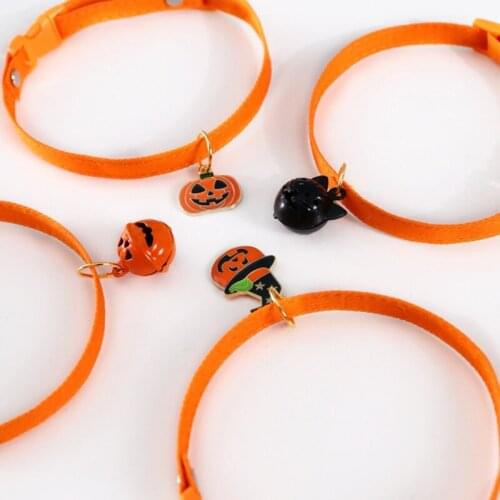 4 Pcs Halloween Pet Cat Dog Collar with Bell Adjustable Cat Dog Buckle Collar Party Holiday Decoration Suitable Kitten Puppy