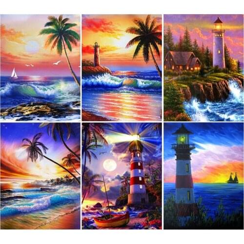 Beach Sunset Landscape Diamond Painting Cross Stitch 5D Diy Full Diamond Embroidered Mosaic Wall Artist Home Decoration