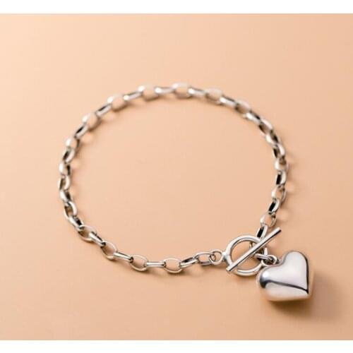 Silver Heart Bracelet 100% Real 925 Sterling Silver Bracelet OL Style
