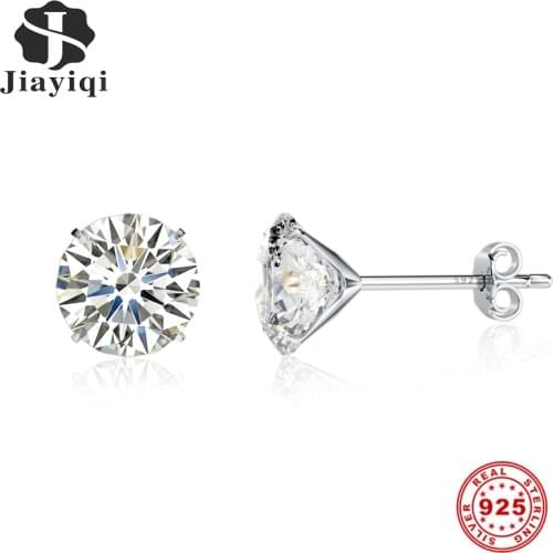 Jiayiqi Real 925 Sterling Silver Earrings 3-8mm Four Claws Crystal Zircon Silver Stud Earrings For Women Sterling Silver Jewelry