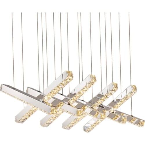 Modern minimalist LED stainless steel crystal chandelier light luxury villa hall bedroom designer creative lamps