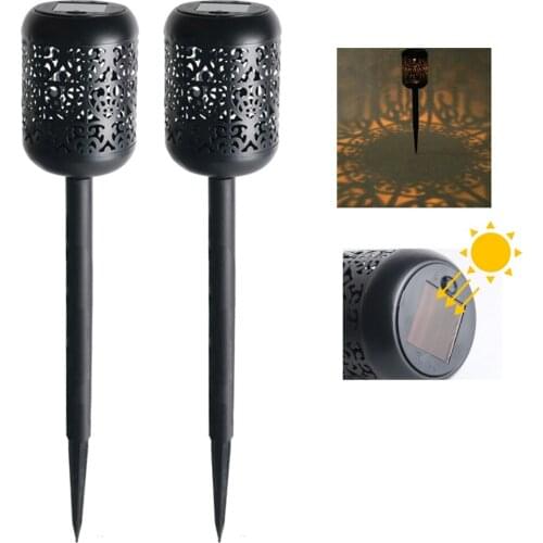 41cm Solar Flame Garden Light Hollow Iron Lawn Lamp Yellow Dancing Flicker LED Villa Courtyard Decors Patio Pathway Night Lamp