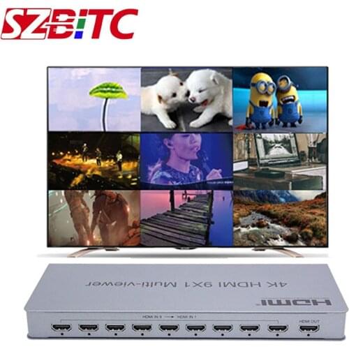 SZBITC 4K HDMI 9x1 Multi-viewer HDMI Switcher 9 in 1 out Seamless Switching IR Screen Divider Converter with Remote Control
